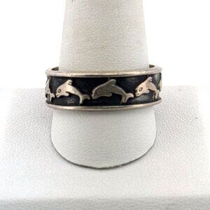 Vintage Estate Sterling Silver 925 Mexico Dolphin Band Ring Size 12.5